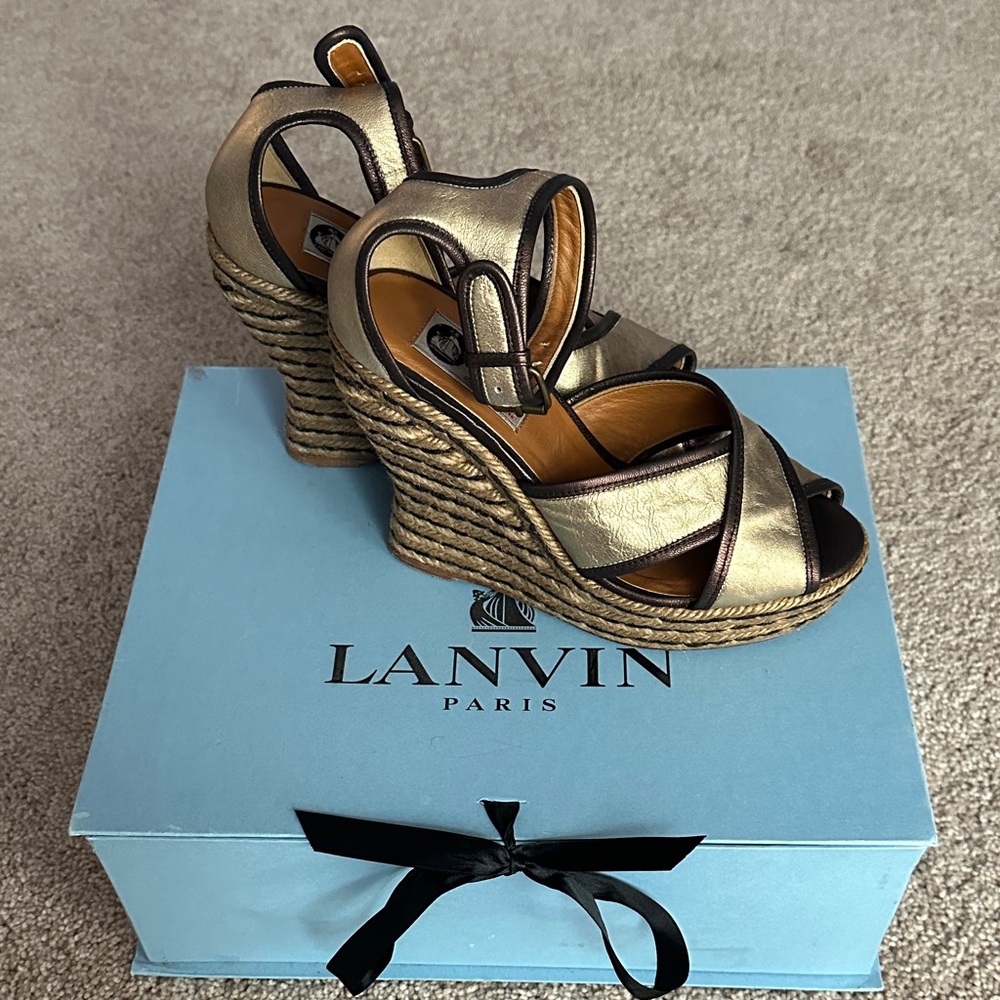 Lanvin Metallic Gold Wedge Sandals